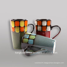 Embossed Color Glazed and Hand Painting Stoneware Mug